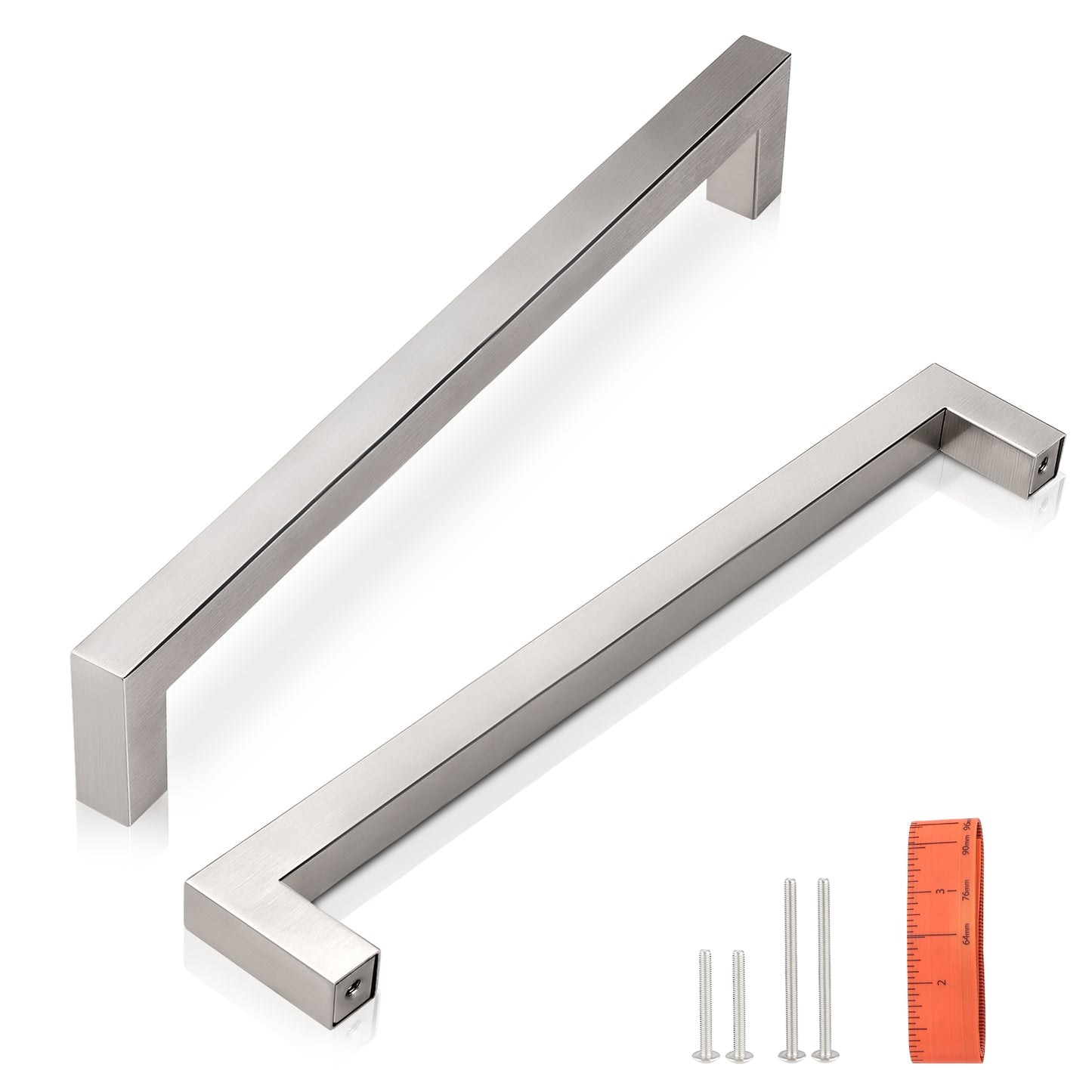 Brushed Nickel Square Cabinet Pulls Stainless Steel Modern Handles for Kitchen Cupboards/Drawers (Single Hole - 12-3/5'') - PDDJ27HSS