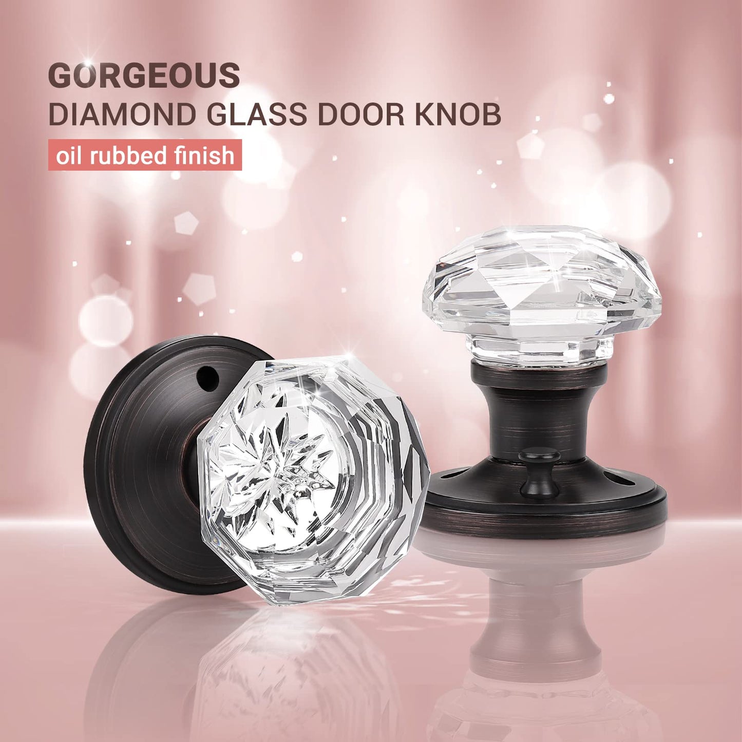 Modern Octagon Crystal Privacy/Passage/Dummy Door Knobs, Frosted Glass Design -DLC3