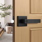 Craftsman style black square privacy door lever handle with push button lock – Knobwell