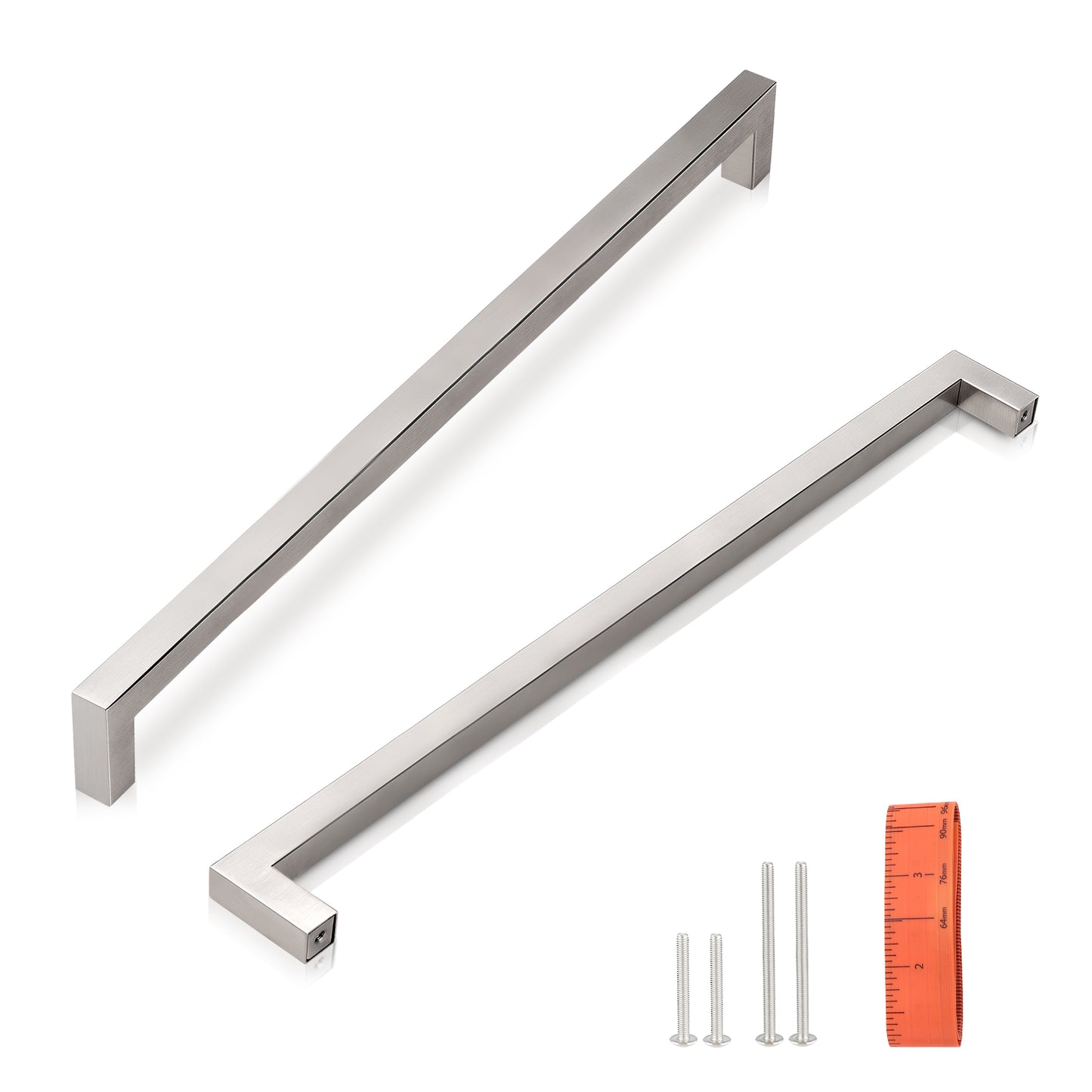 Brushed Nickel Square Cabinet Pulls Stainless Steel Modern Handles for Kitchen Cupboards/Drawers (Single Hole - 12-3/5'') - PDDJ27HSS