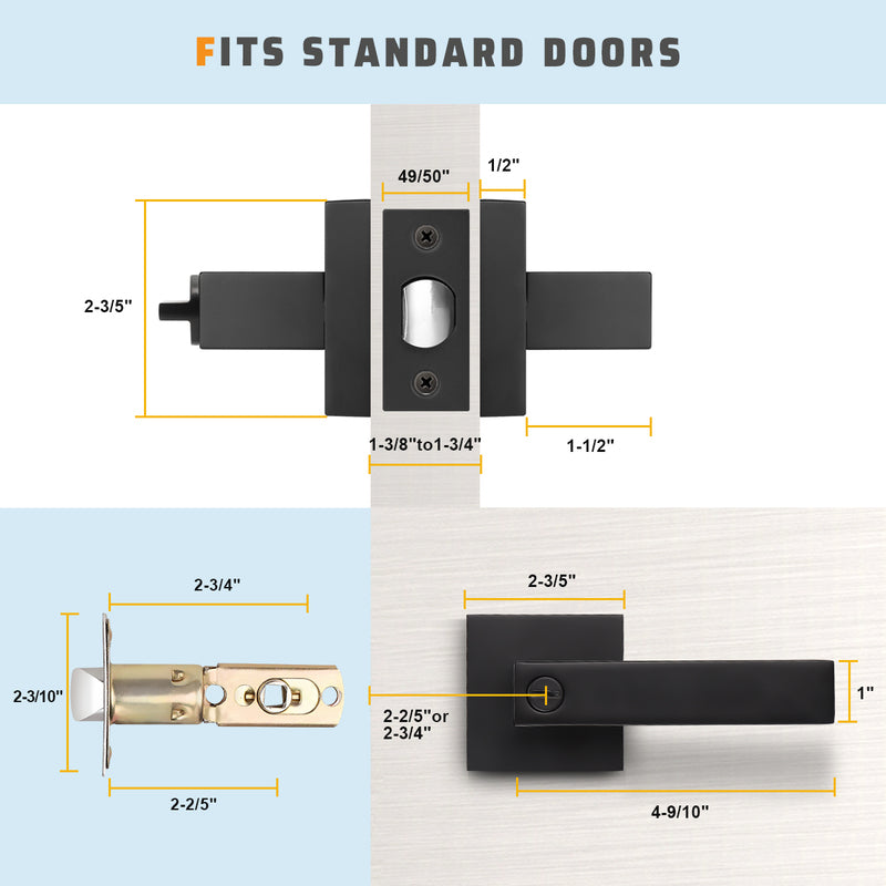 Knobwell Matte Black Craftsman Style Door Handles for bedroom and bathroom- DL01