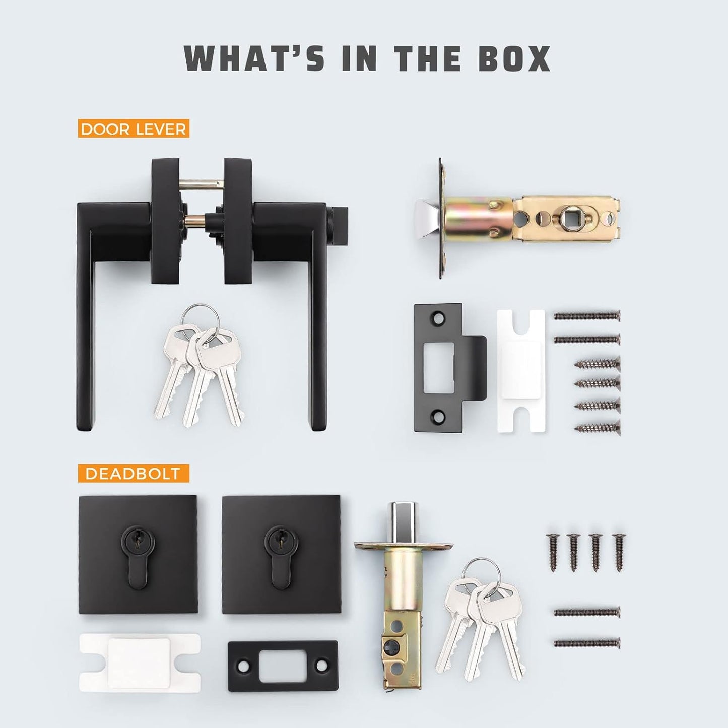 Double Keyed Square Deadbolt with Heavy Duty Entrance Door Lever (Keyed Alike) - DL01ET112BK