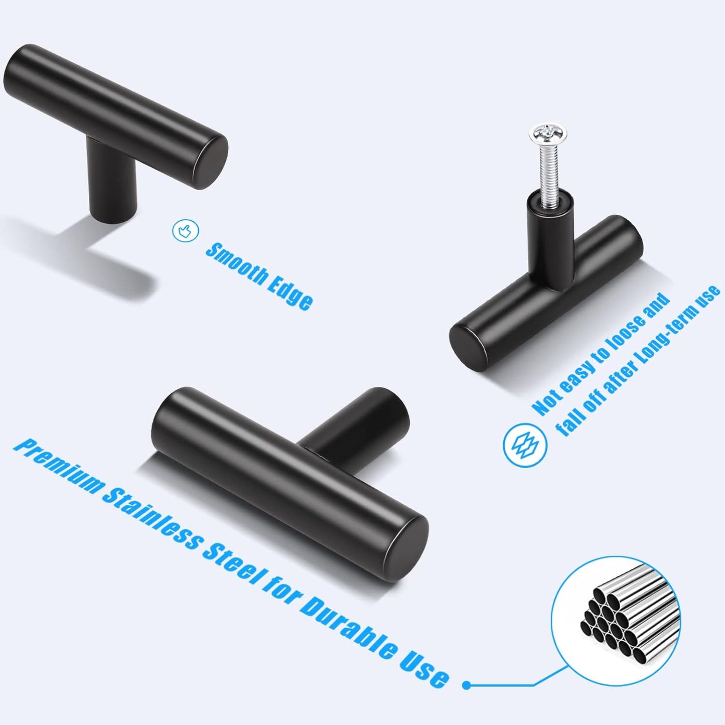 Matte Black Stainless Steel Pulls for Cabinets/Drawers/Cupboards (2-1/2'' - 10'') - PD3383HBK