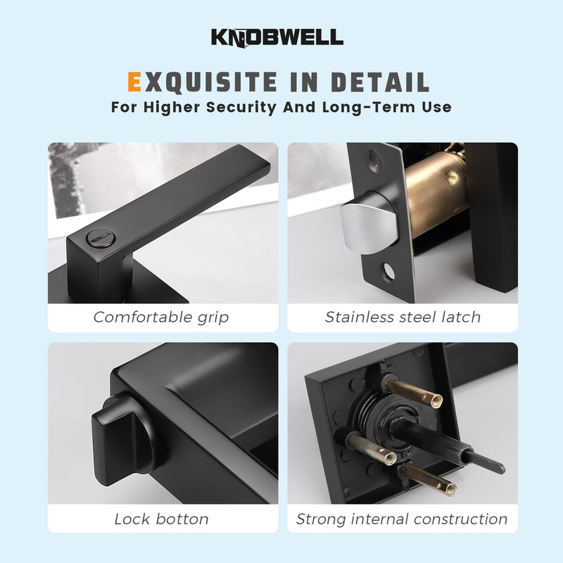 Knobwell Matte Black Craftsman Style Door Handles for bedroom and bathroom- DL01