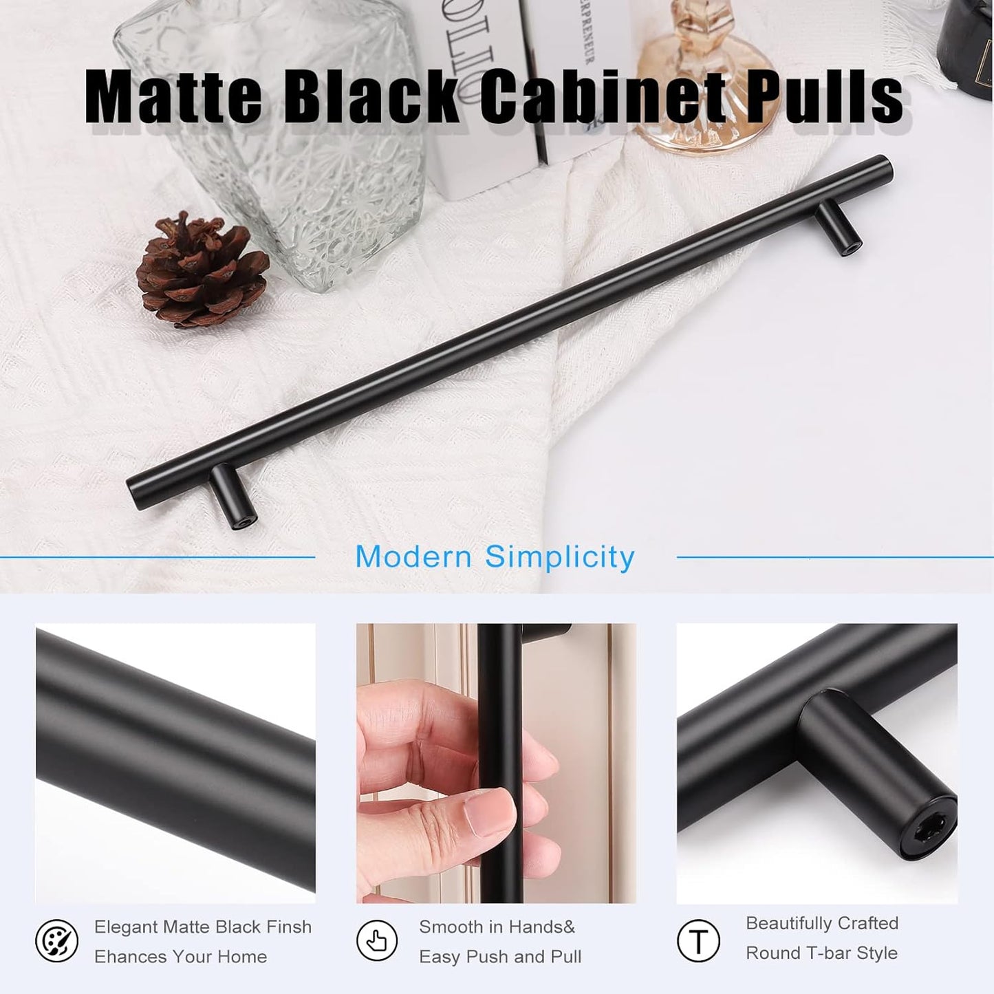 Matte Black Stainless Steel Pulls for Cabinets/Drawers/Cupboards (2-1/2'' - 10'') - PD3383HBK