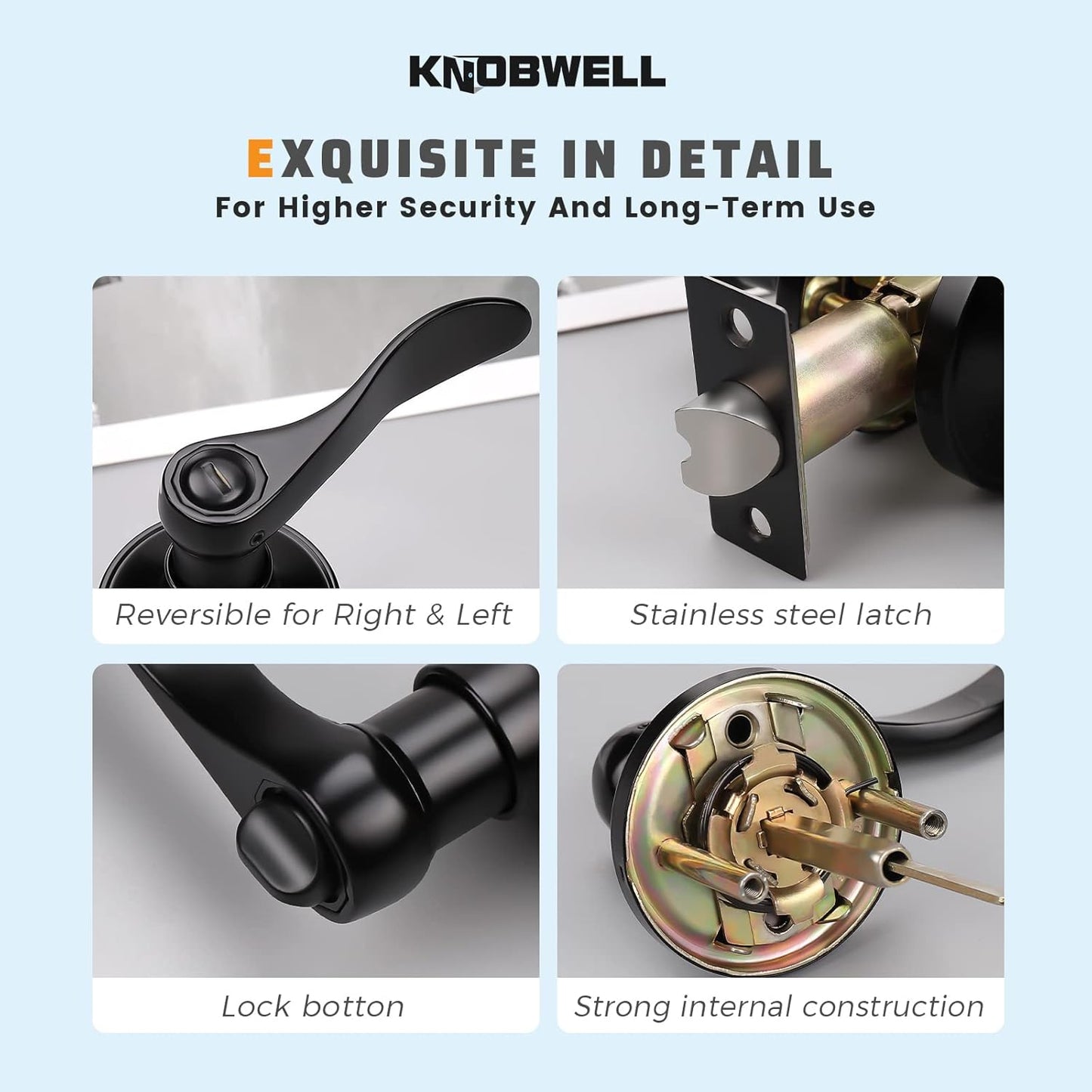 KNOBWELL 5 Pack Wave Style Keyless Privacy Door Lever Door Handle