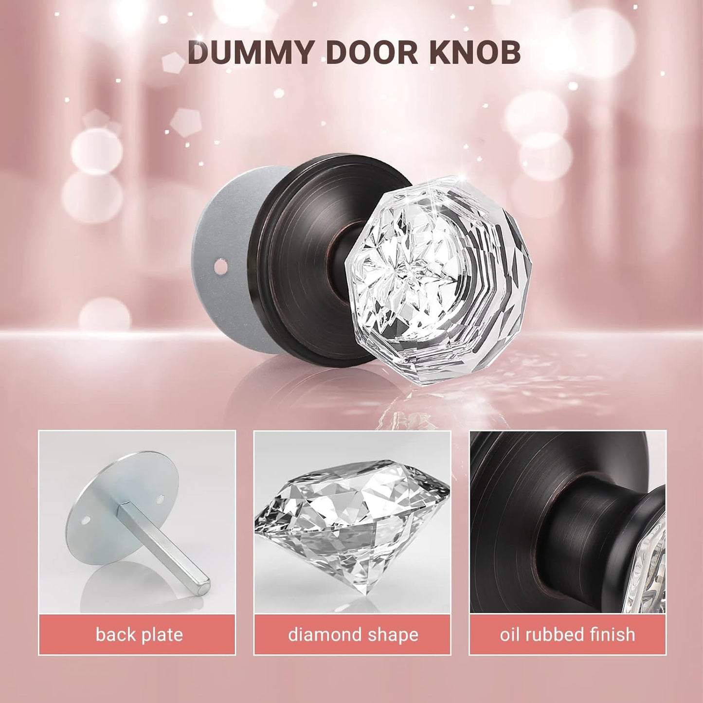 Modern Octagon Crystal Dummy Door Knobs, Frosted Glass Design - DLC3DM