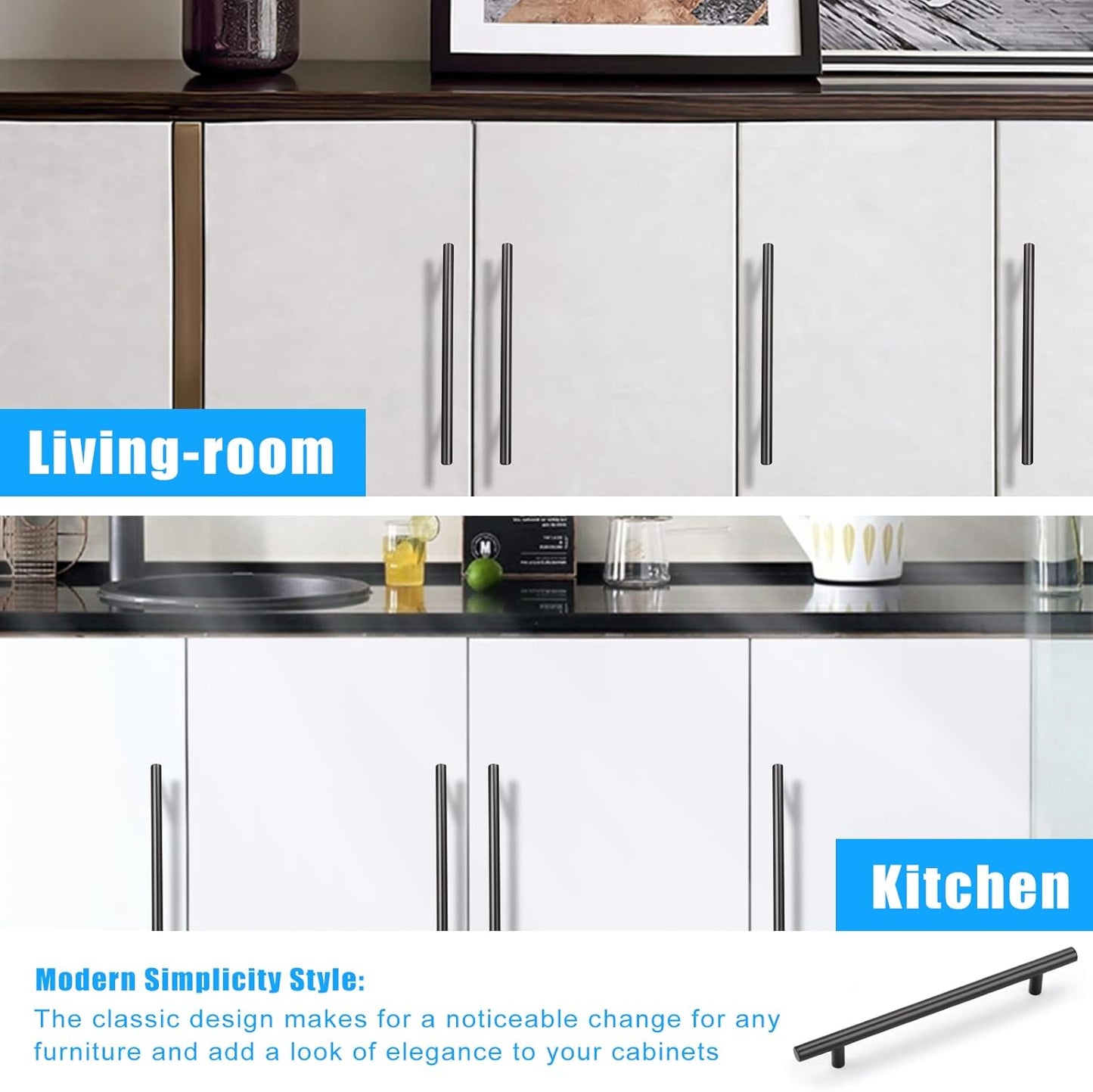 Matte Black Stainless Steel Pulls for Cabinets/Drawers/Cupboards (2-1/2'' - 10'') - PD3383HBK