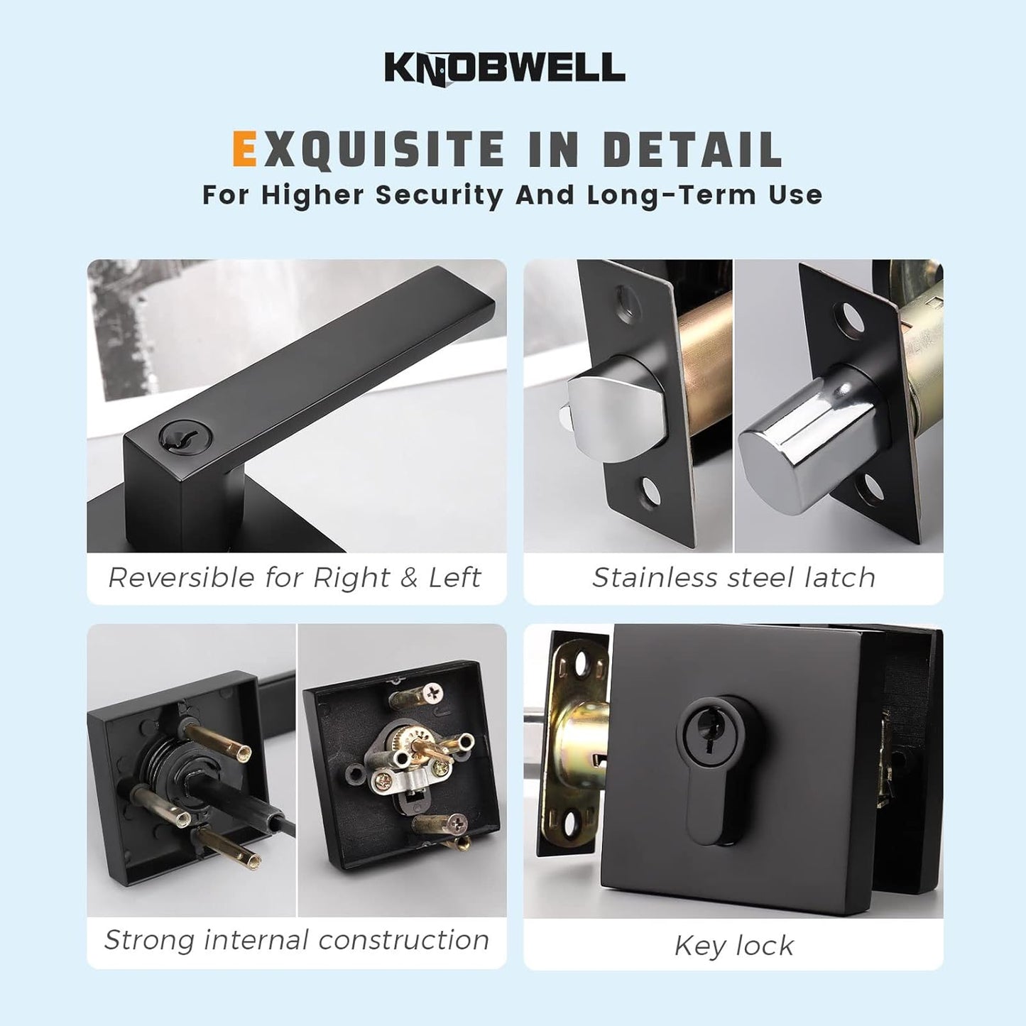 Double Keyed Square Deadbolt with Heavy Duty Entrance Door Lever (Keyed Alike) - DL01ET112BK