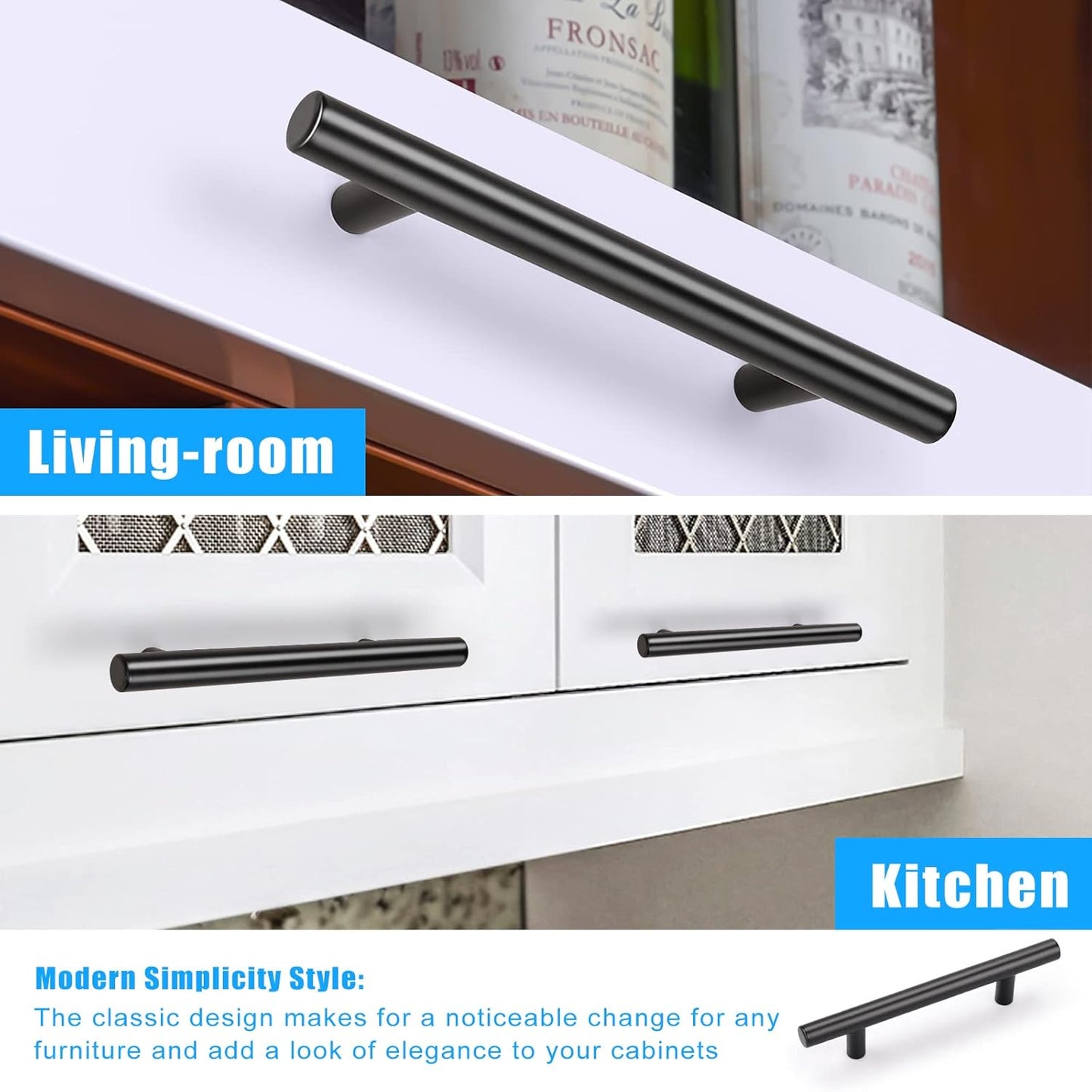 Matte Black Stainless Steel Pulls for Cabinets/Drawers/Cupboards (2-1/2'' - 10'') - PD3383HBK