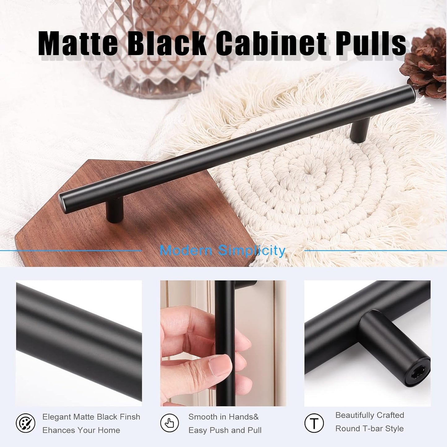 Matte Black Stainless Steel Pulls for Cabinets/Drawers/Cupboards (2-1/2'' - 10'') - PD3383HBK