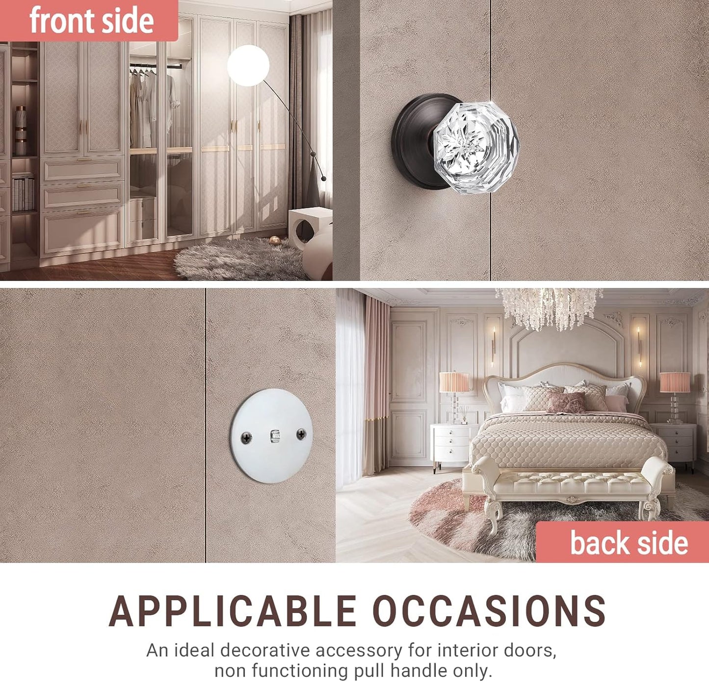 Modern Octagon Crystal Dummy Door Knobs, Frosted Glass Design - DLC3DM