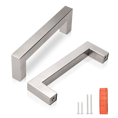 Brushed Nickel Square Cabinet Pulls Stainless Steel Modern Handles for Kitchen Cupboards/Drawers (Single Hole - 12-3/5'') - PDDJ27HSS