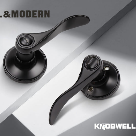 KNOBWELL Colonial Black Privacy Door Lever Handle With Lock For Bathroom