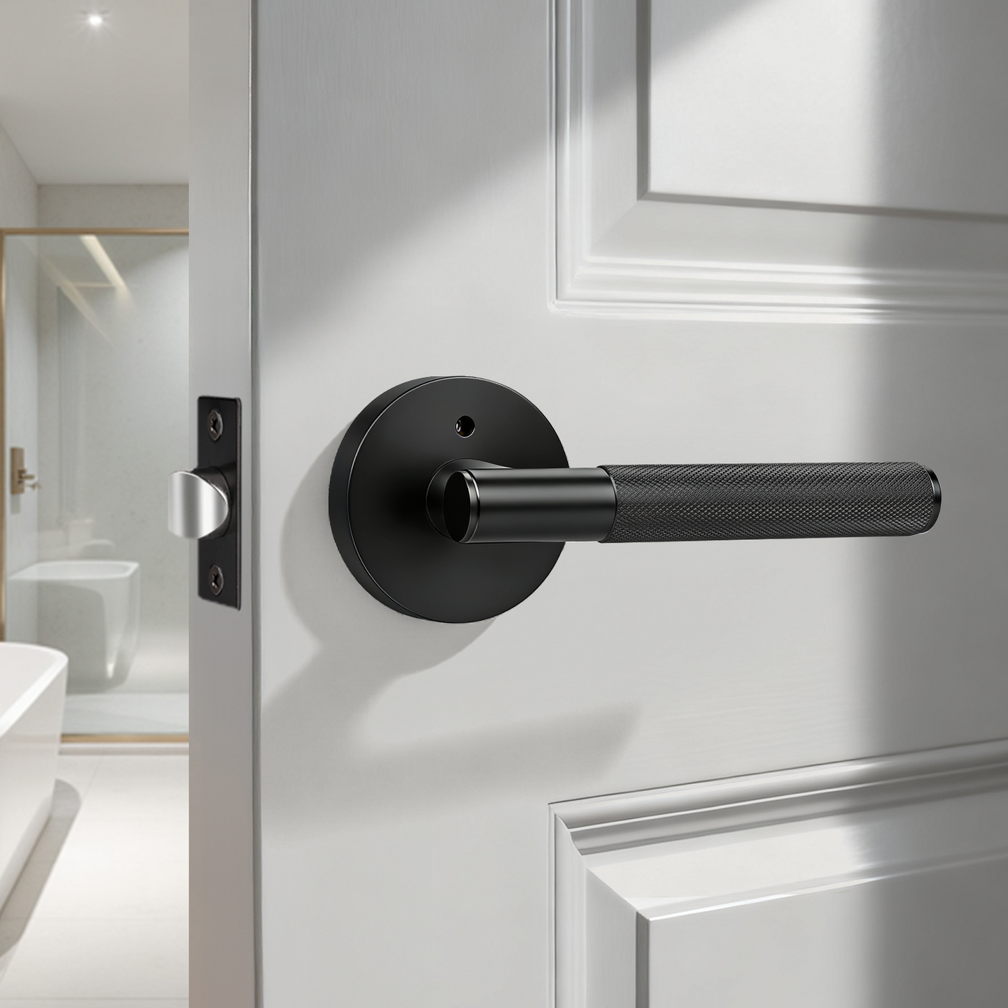 KNOBWELL Knurled Door Handle Round Style, Interior Door Handle Privacy/Passage Function