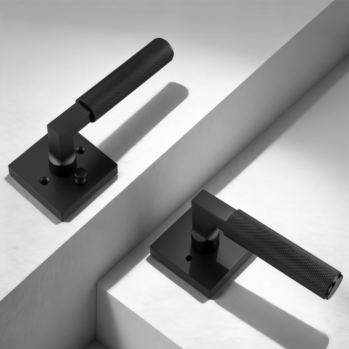 KNOBWELL Square Knurled Door Handle, Interior Door Handle for Bedroom Bathroom Closet