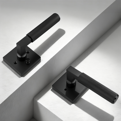 KNOBWELL Square Knurled Door Handle, Interior Door Handle for Bedroom Bathroom Closet