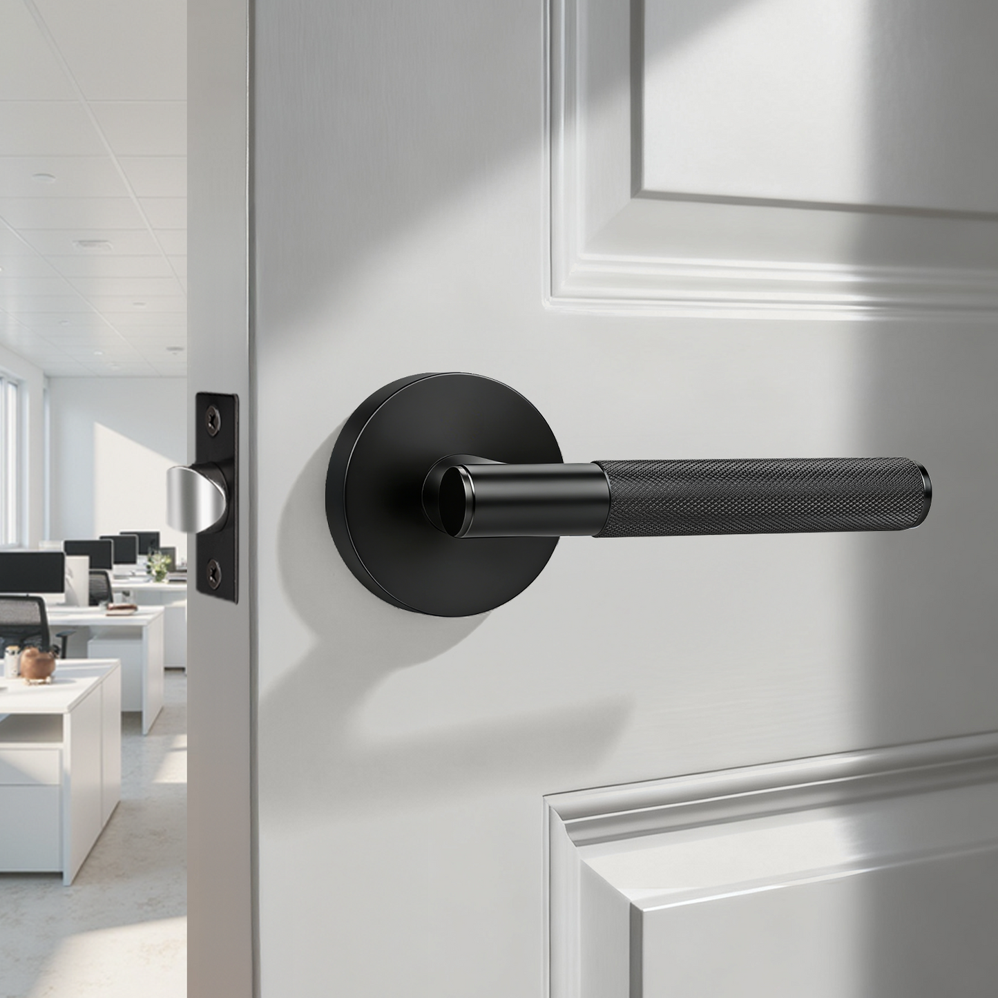 KNOBWELL Knurled Door Handle Round Style, Interior Door Handle Privacy/Passage Function