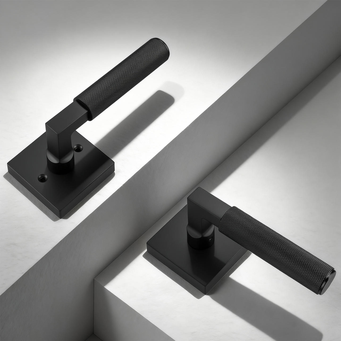 KNOBWELL Square Knurled Door Handle, Interior Door Handle for Bedroom Bathroom Closet