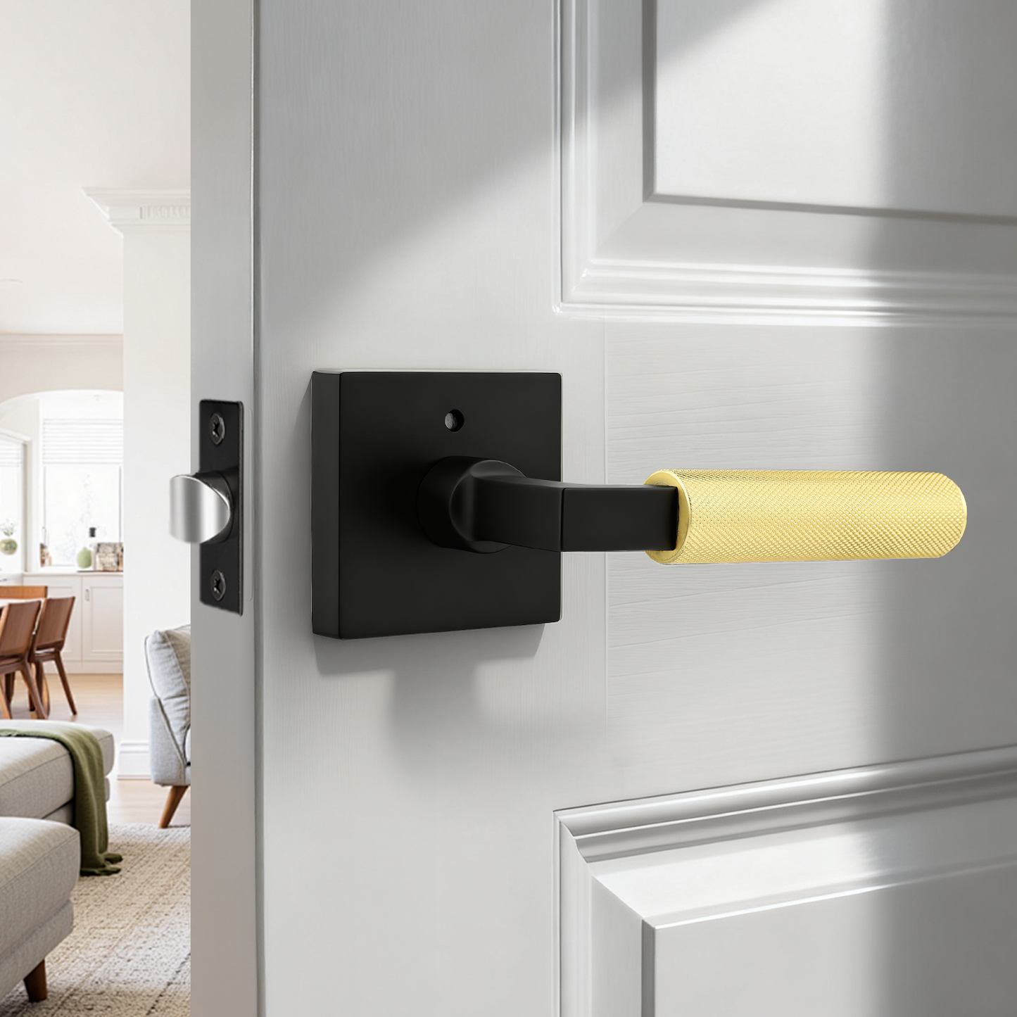 KNOBWELL Square Knurled Door Handle, Interior Door Handle for Bedroom Bathroom Closet