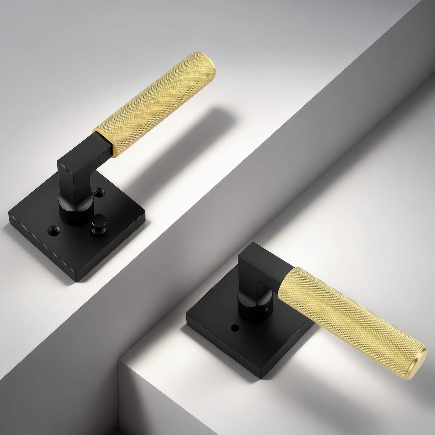 KNOBWELL Square Knurled Door Handle, Interior Door Handle for Bedroom Bathroom Closet