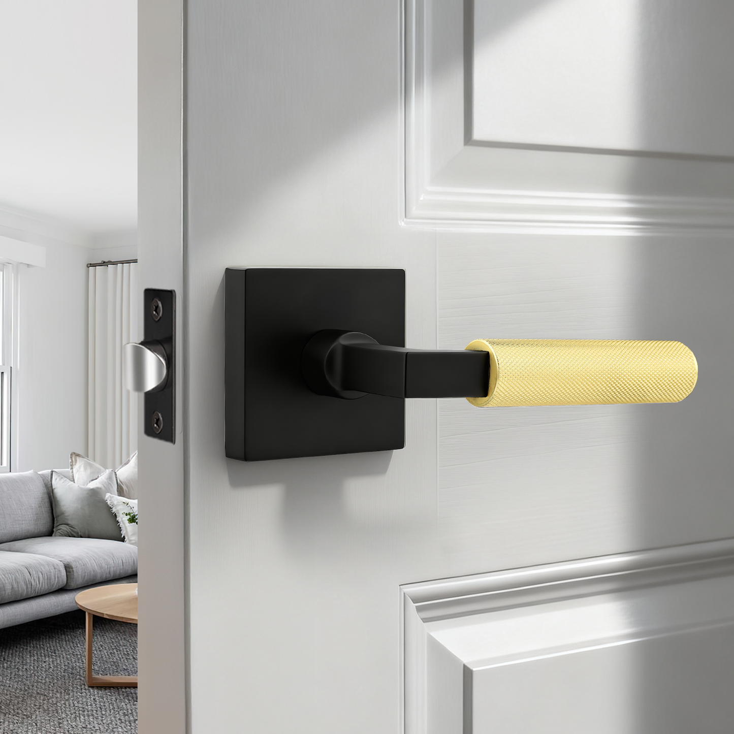 KNOBWELL Square Knurled Door Handle, Interior Door Handle for Bedroom Bathroom Closet