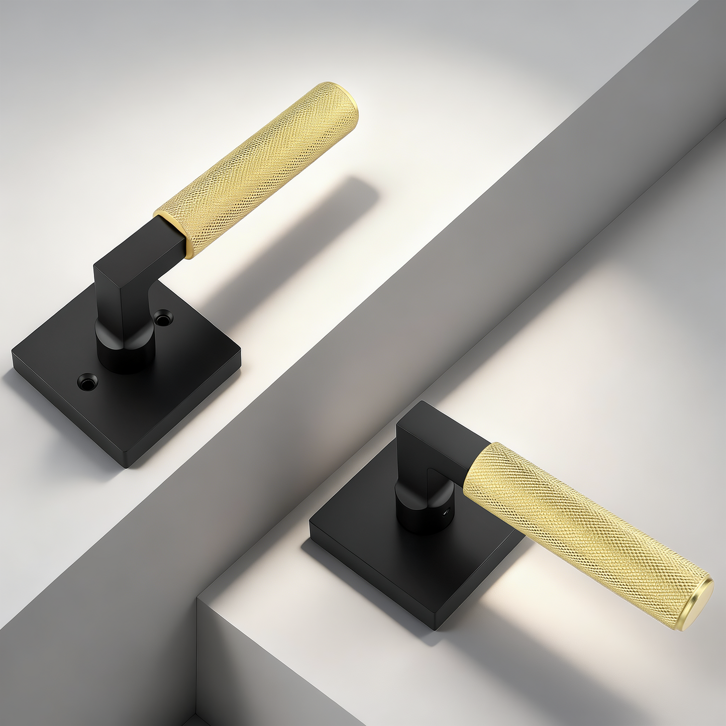 KNOBWELL Square Knurled Door Handle, Interior Door Handle for Bedroom Bathroom Closet