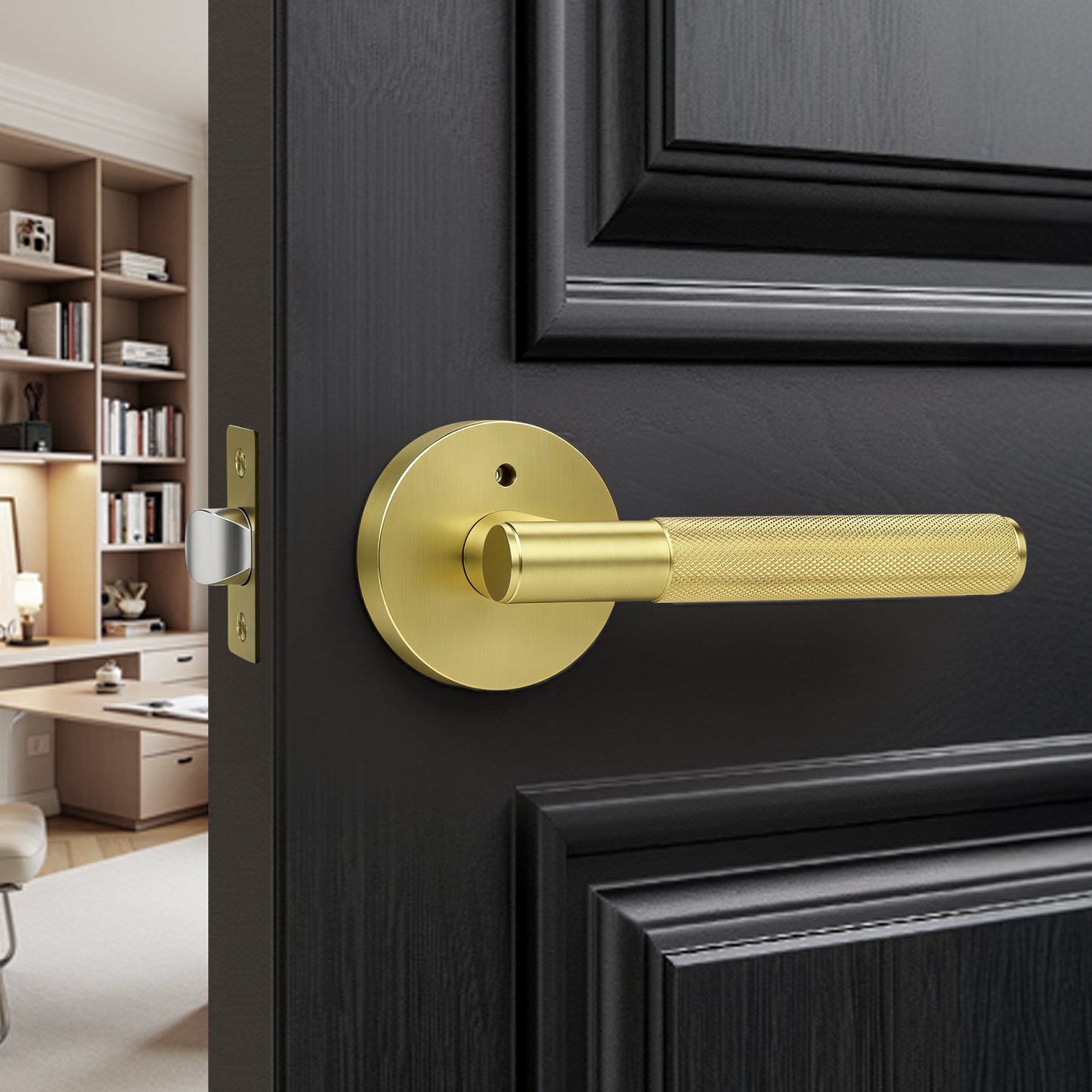 KNOBWELL Knurled Door Handle Round Style, Interior Door Handle Privacy/Passage Function