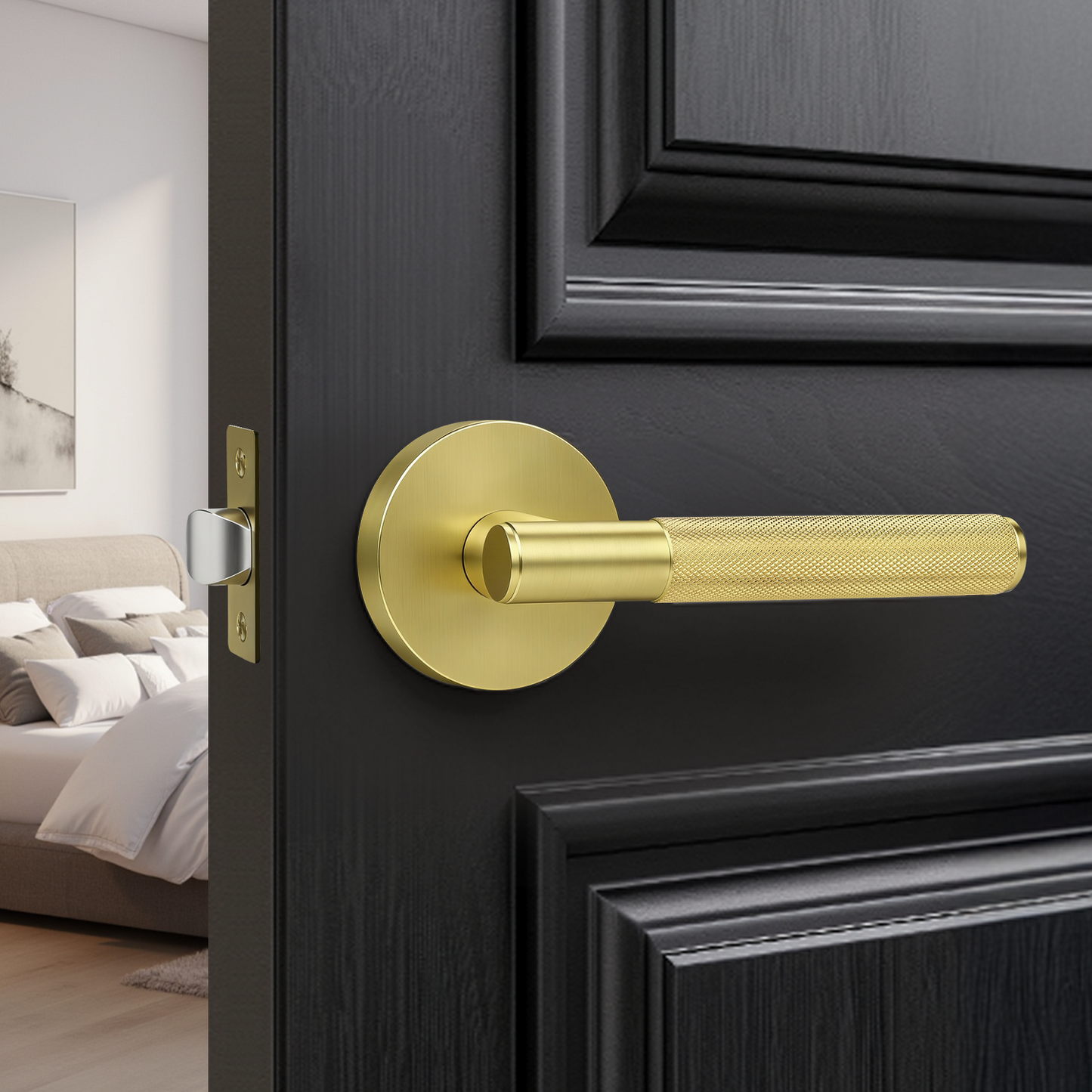 KNOBWELL Knurled Door Handle Round Style, Interior Door Handle Privacy/Passage Function