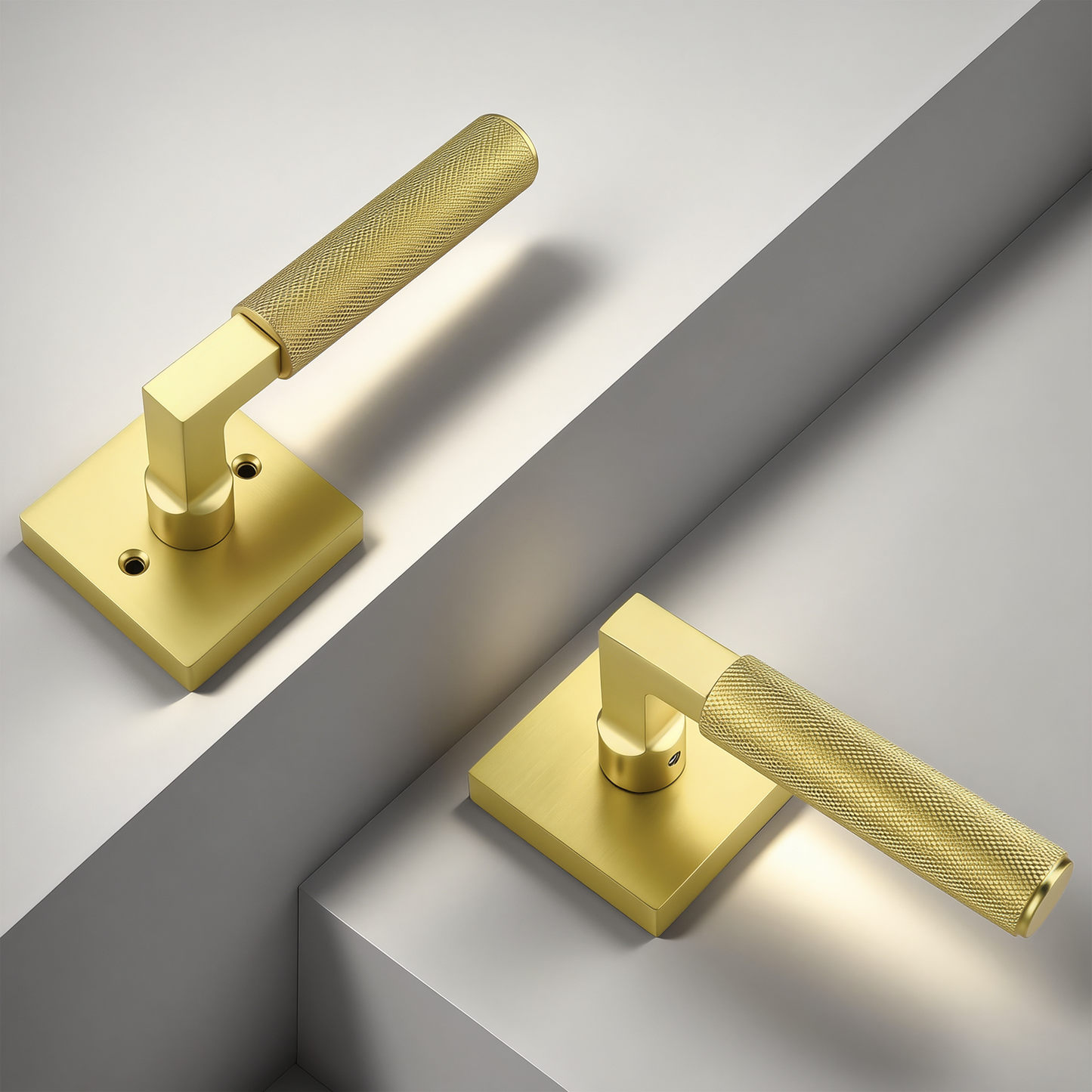 KNOBWELL Square Knurled Door Handle, Interior Door Handle for Bedroom Bathroom Closet