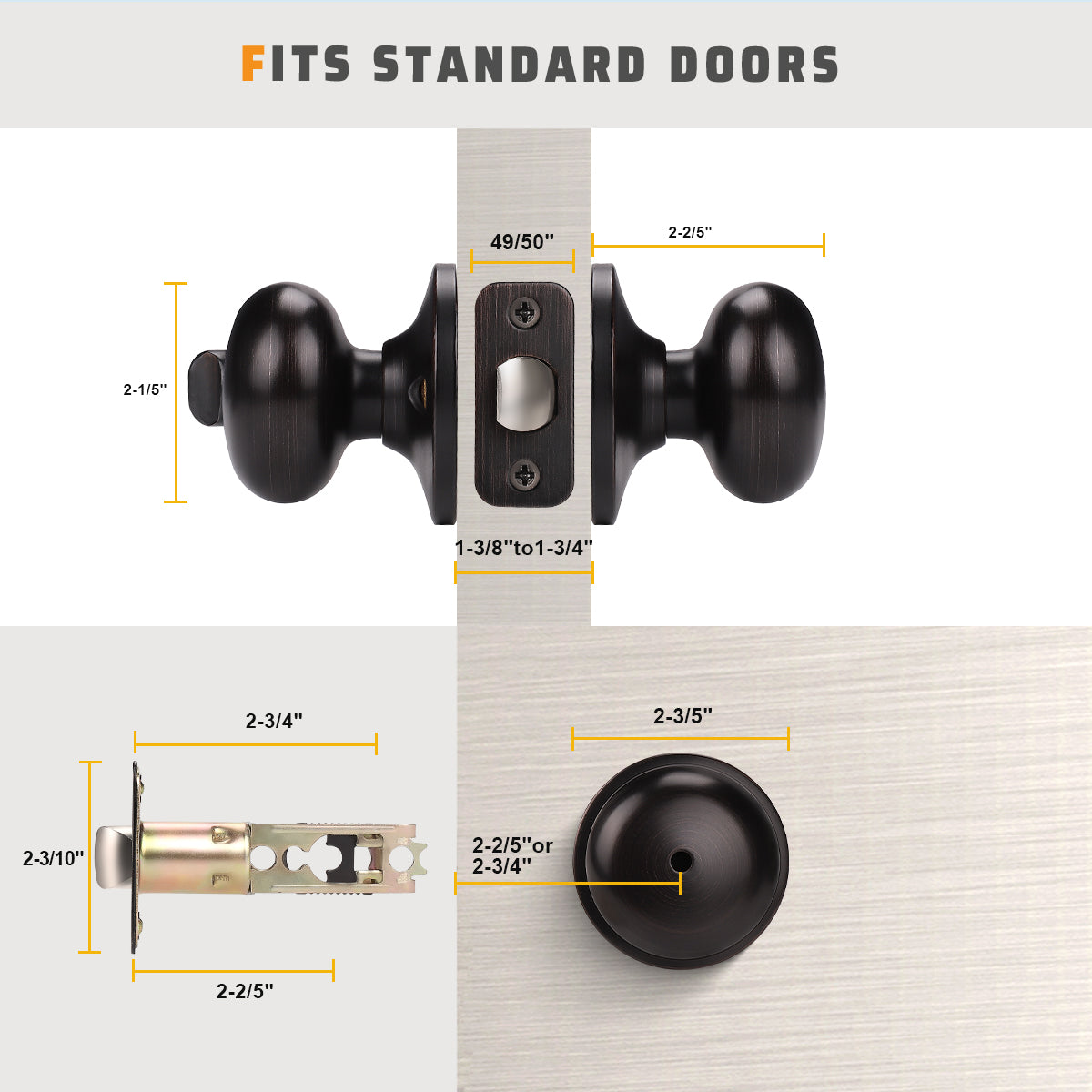 Flat Round Push Button Privacy Door Knobs - DL5766ORBBK