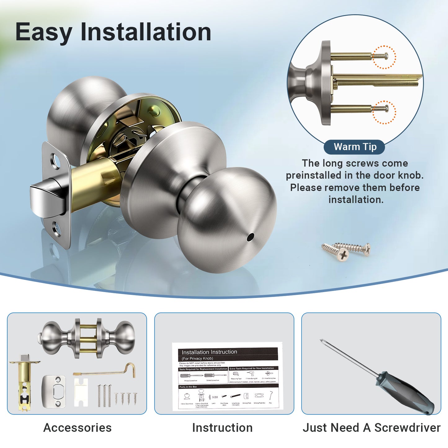 KNOBWELL Modern Round Interior Door Knobs-All Function