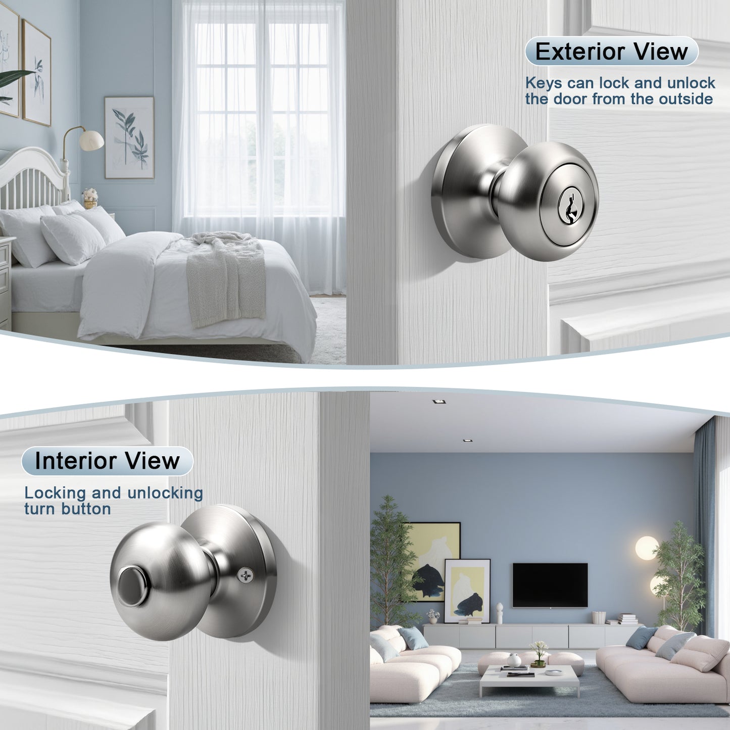 KNOBWELL Modern Round Interior Door Knobs-All Function