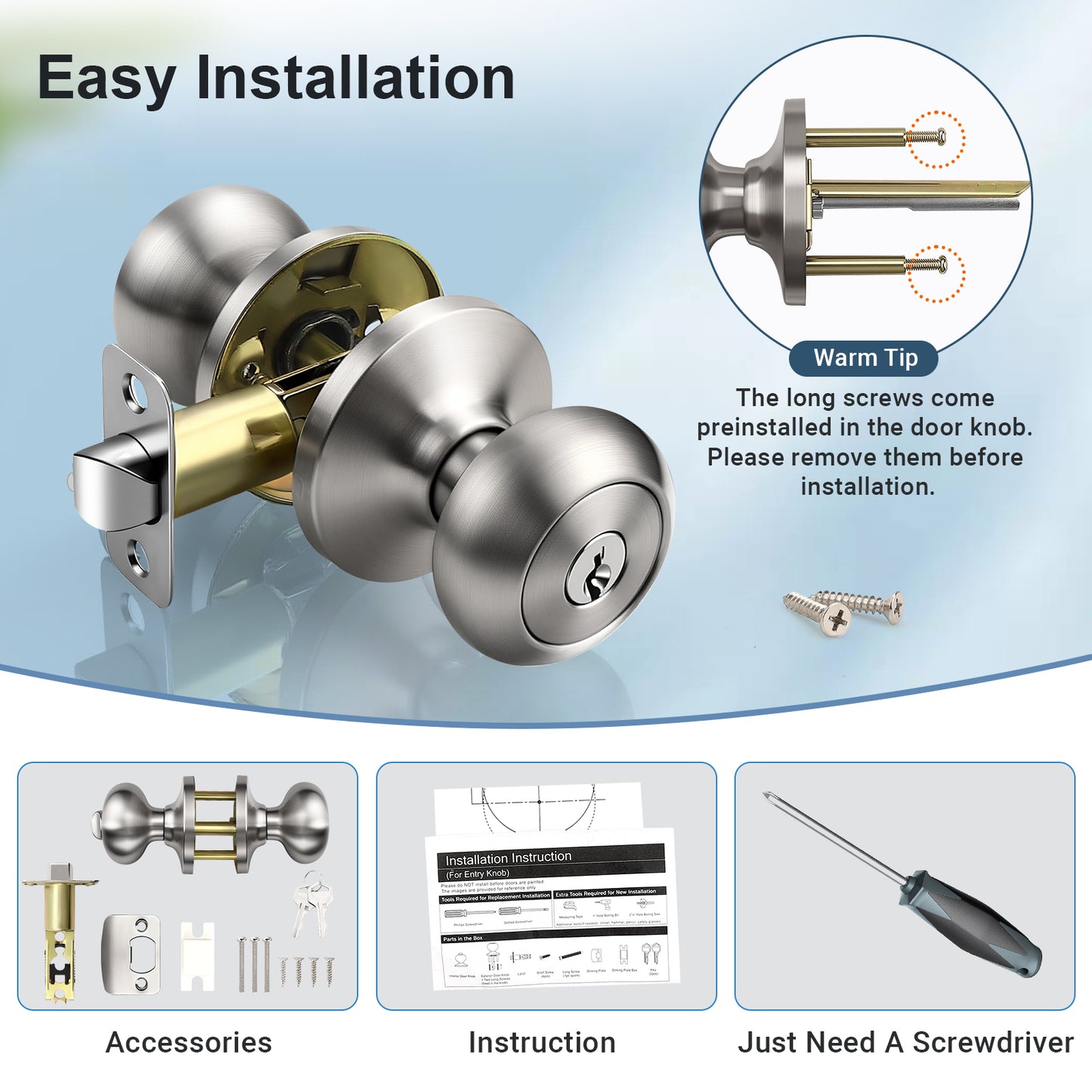 KNOBWELL Modern Round Interior Door Knobs-All Function