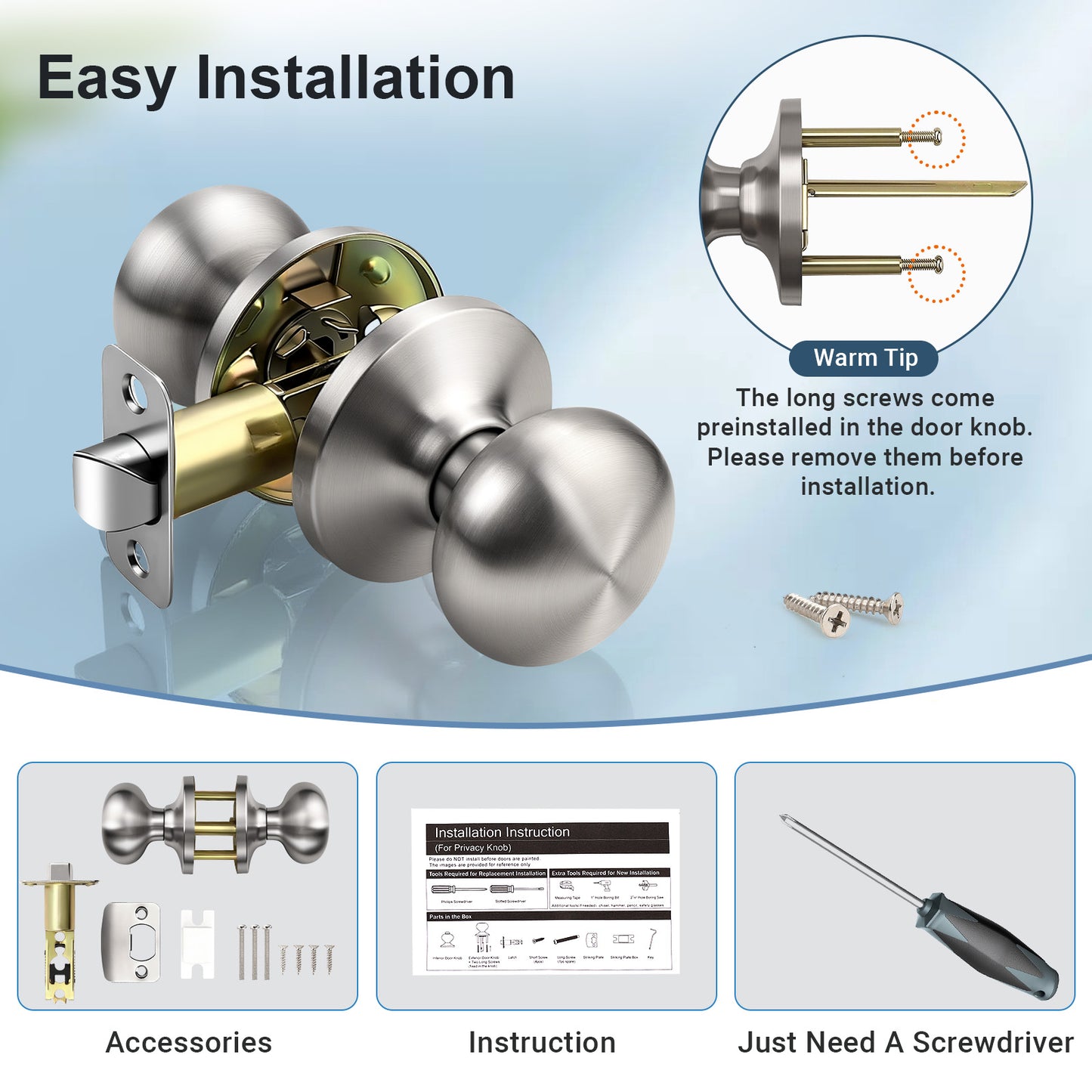 KNOBWELL Modern Round Interior Door Knobs-All Function