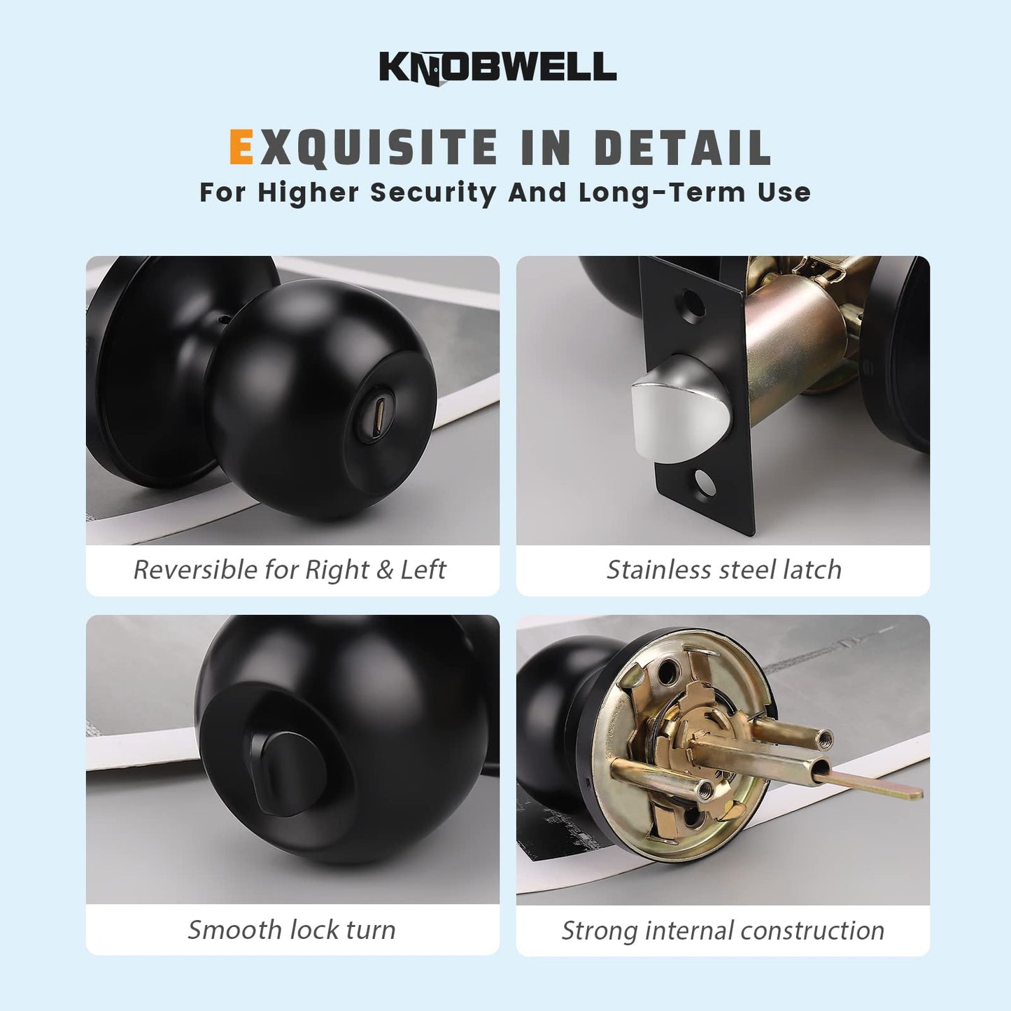 KNOBWELL Round Ball All Function Door Knobs For Interior and Exterior