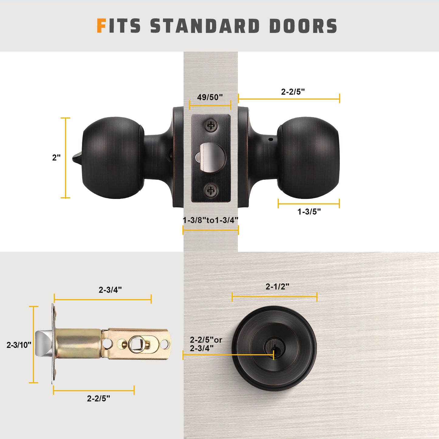 Round Ball Keyed Entry Door Knobs (Keyed Alike) - DL607ETC