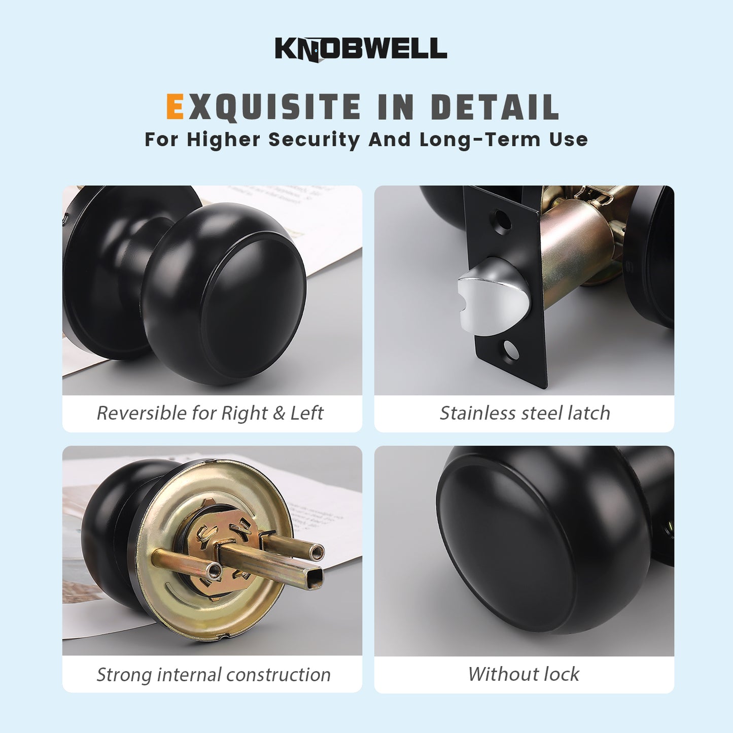 KNOBWELL Flat Ball Pasage Interior Door Knobs with Locks