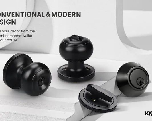 KNOBWELL Matte Black Single Cylinder Entry Door Handlesets with Deadbolts