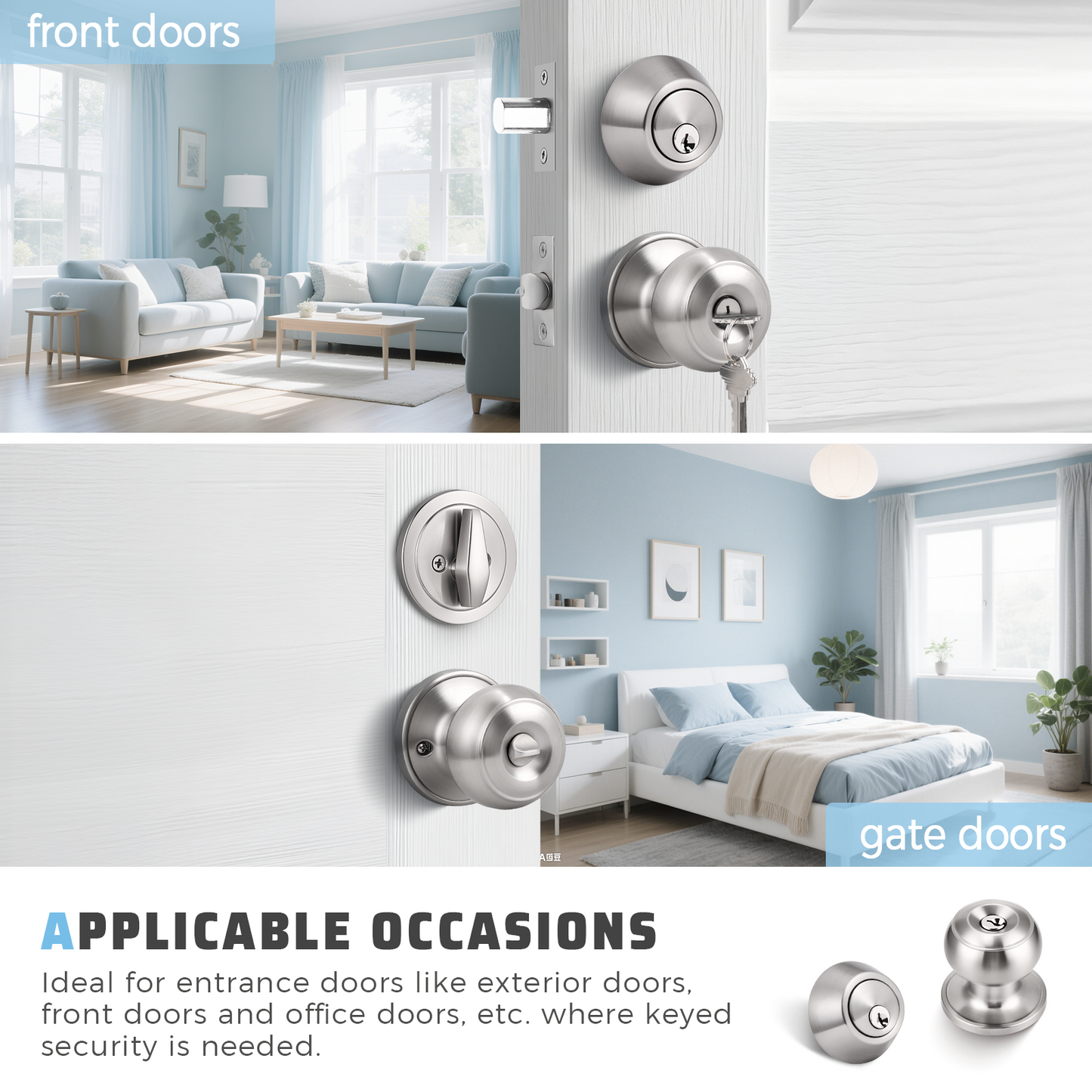 KNOBWELL Matte Black Single Cylinder Entry Door Handlesets with Deadbolts