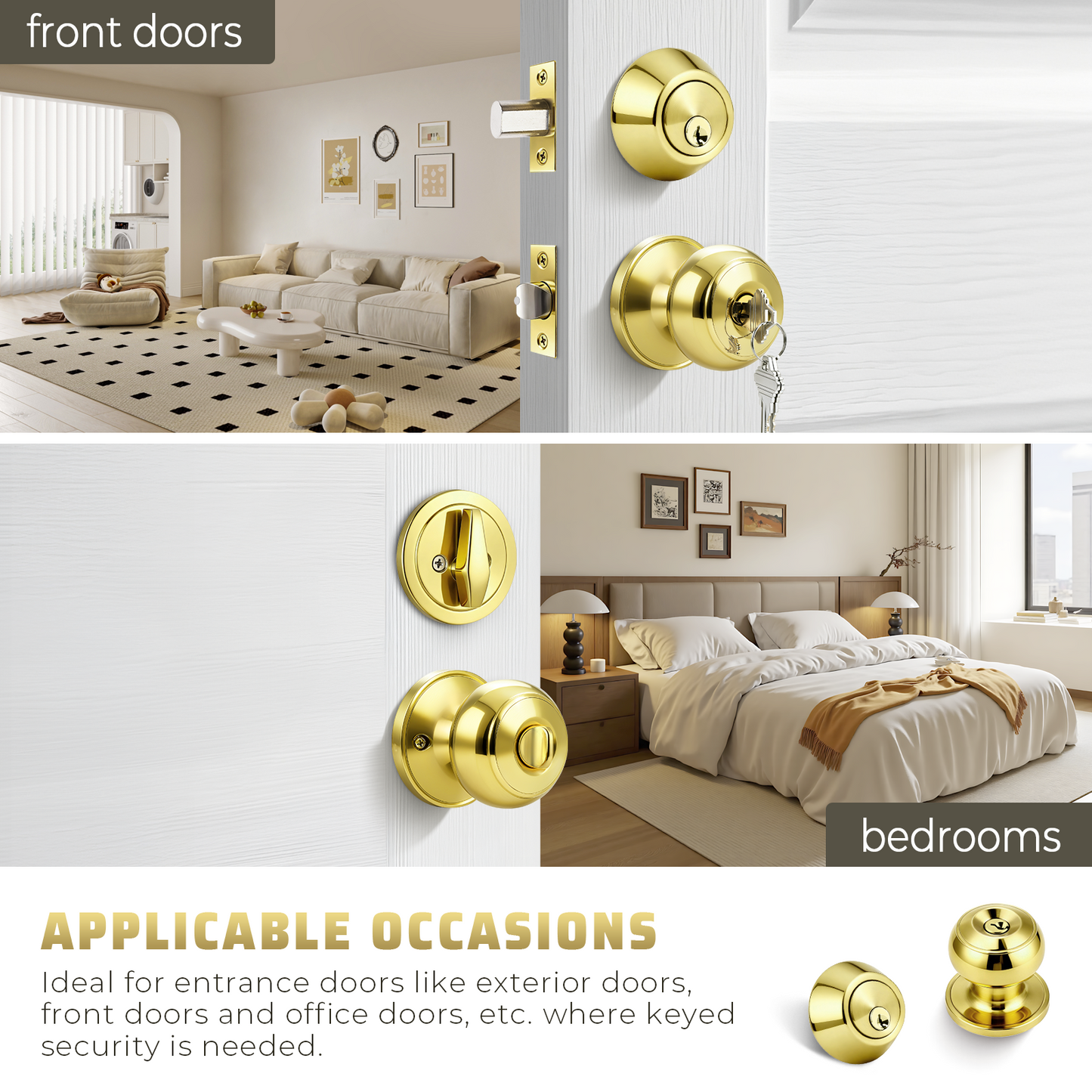 KNOBWELL Matte Black Single Cylinder Entry Door Handlesets with Deadbolts