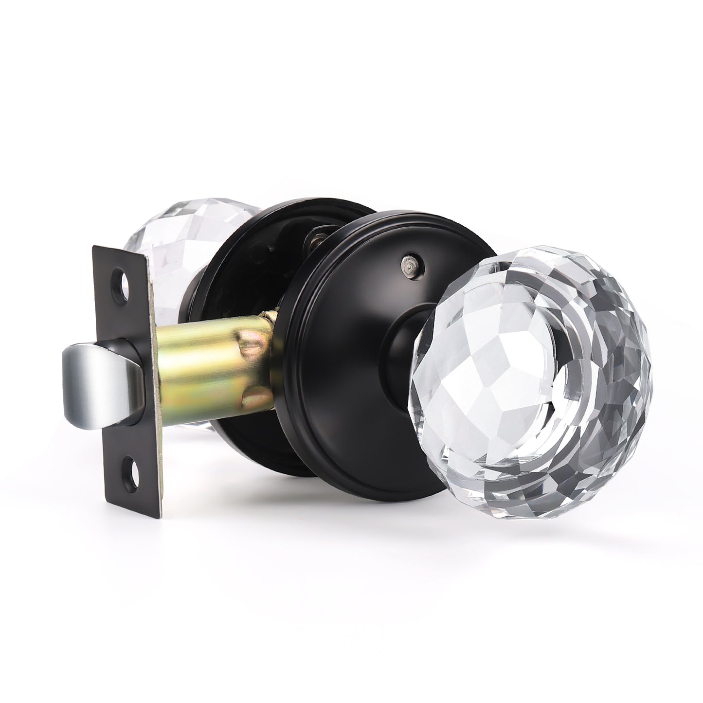 Modern Globe Faceted Crystal Privacy Door Knobs with Round Plate - DLC10BK