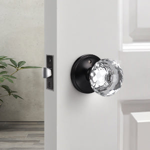 Modern Globe Faceted Crystal Privacy Door Knobs with Round Plate - DLC10BK