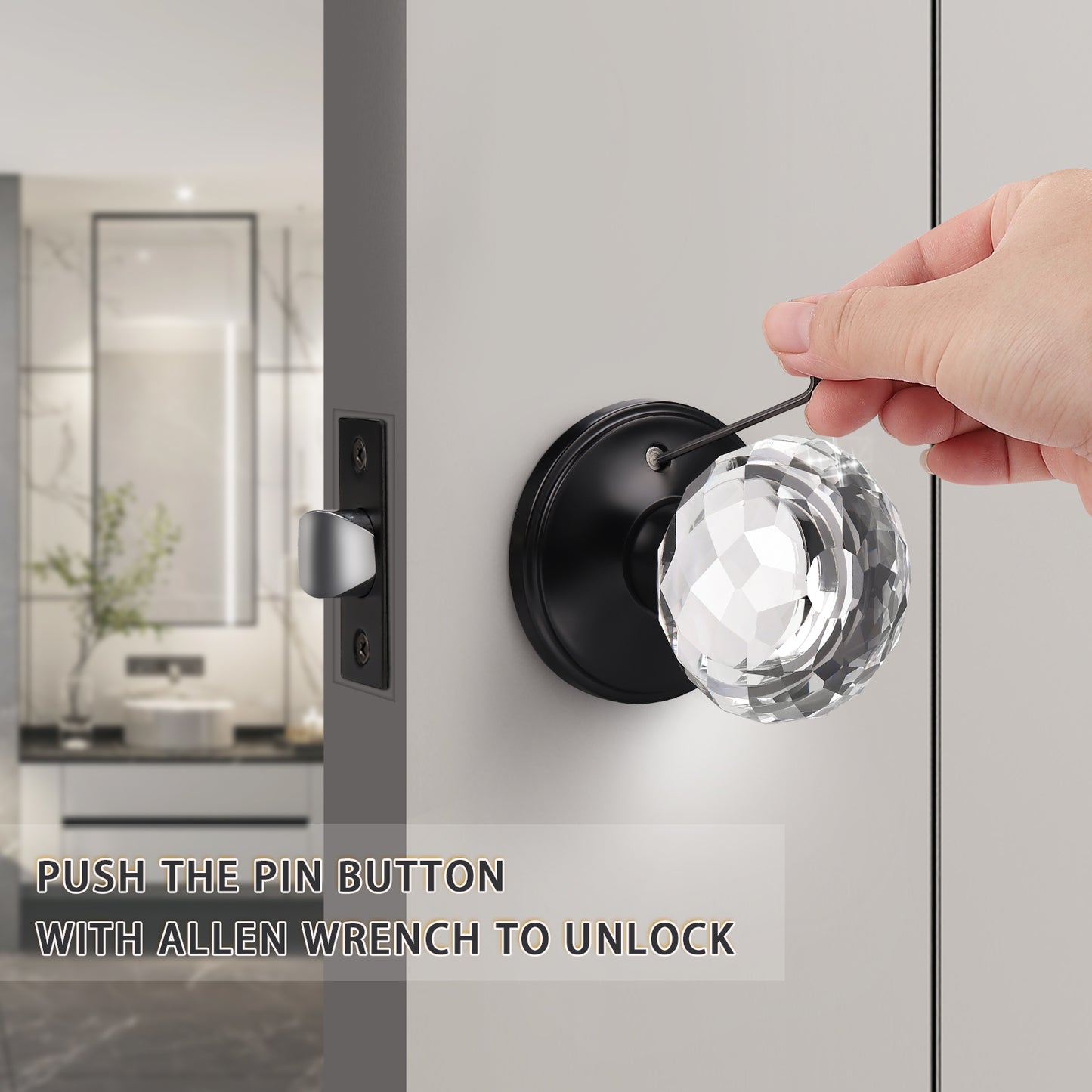 Modern Globe Faceted Crystal Privacy Door Knobs with Round Plate - DLC10BK