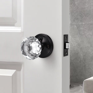 Modern Globe Faceted Crystal Privacy Door Knobs with Round Plate - DLC10BK