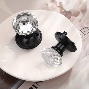 Modern Globe Faceted Crystal Privacy Door Knobs with Round Plate - DLC10BK