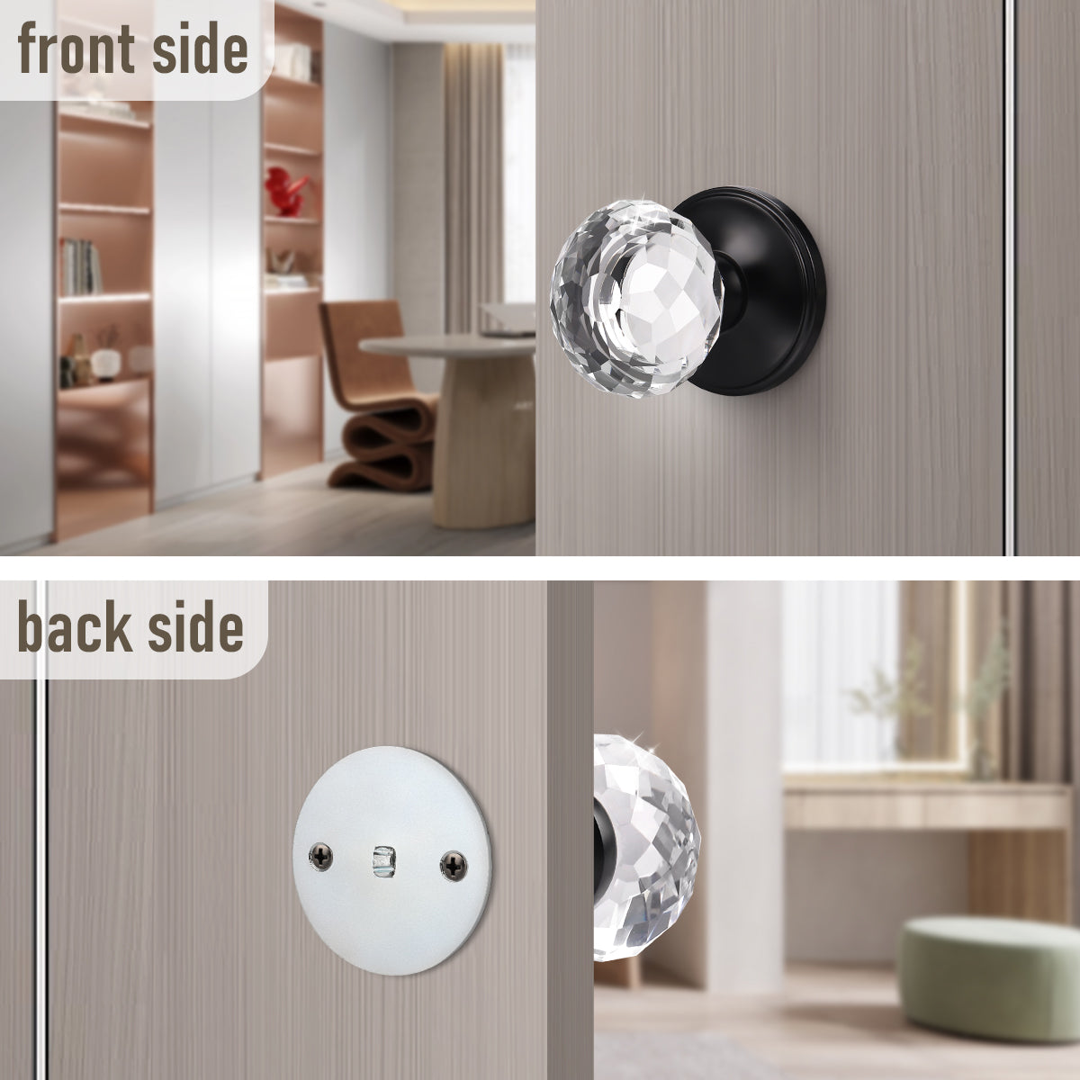 Modern Globe Faceted Crystal Dummy Door Knobs with Round Plate - DLC10DM