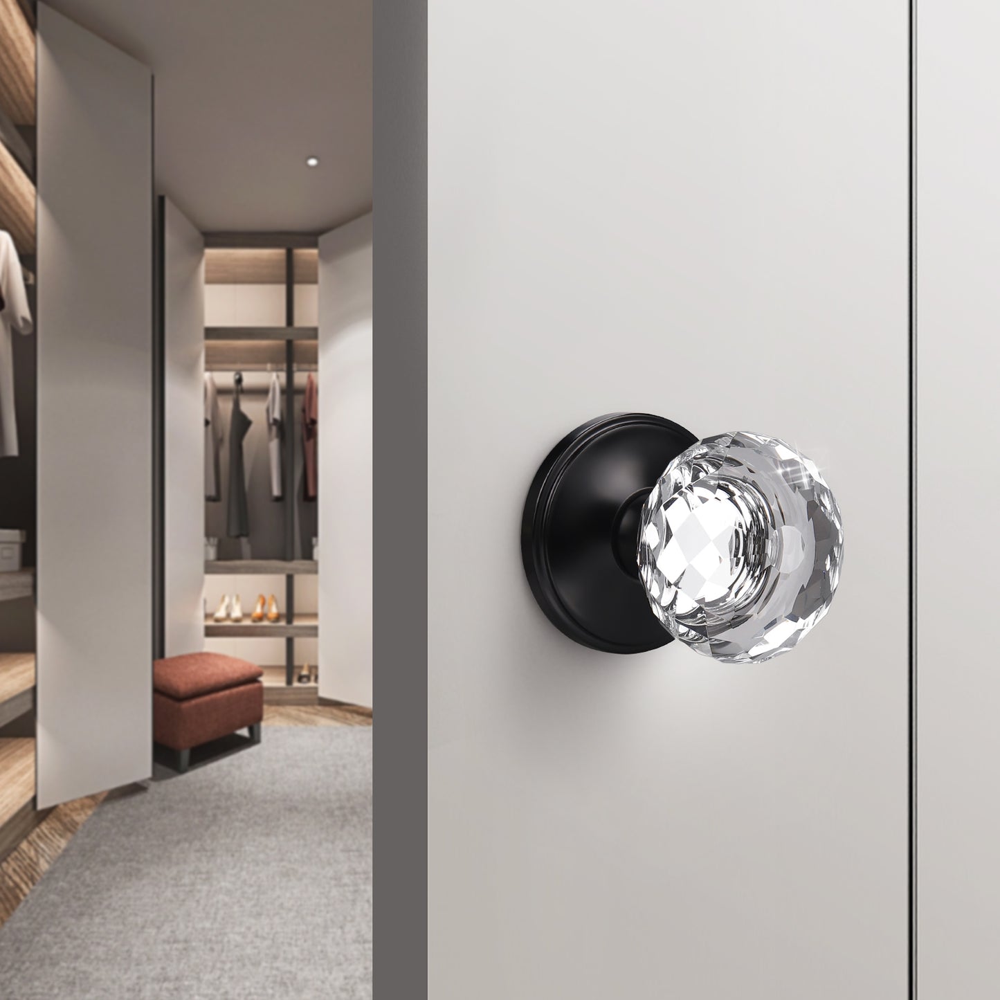 Modern Globe Faceted Crystal Dummy Door Knobs with Round Plate - DLC10DM