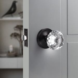 Modern Globe Faceted Crystal Passage Door Knobs with Round Plate - DLC10PS