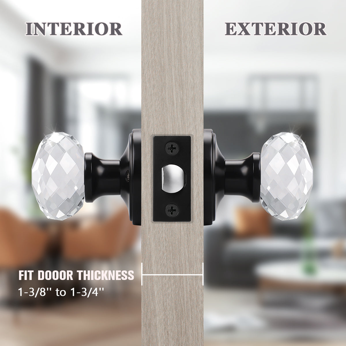 Modern Globe Faceted Crystal Passage Door Knobs with Round Plate - DLC10PS